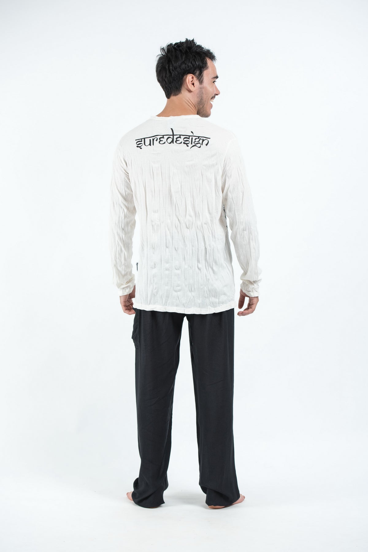 Sure Design Unisex Ohm and Koi fish Long Sleeve T-Shirt White