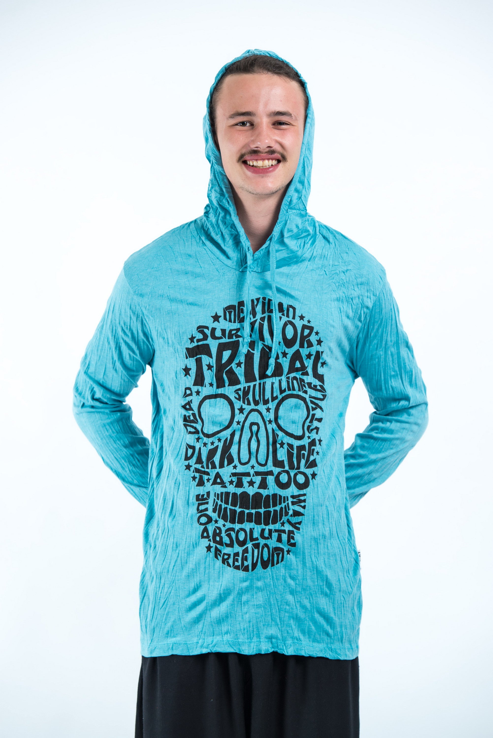 Sure Design Unisex Tribal Skull Hoodie Turquoise