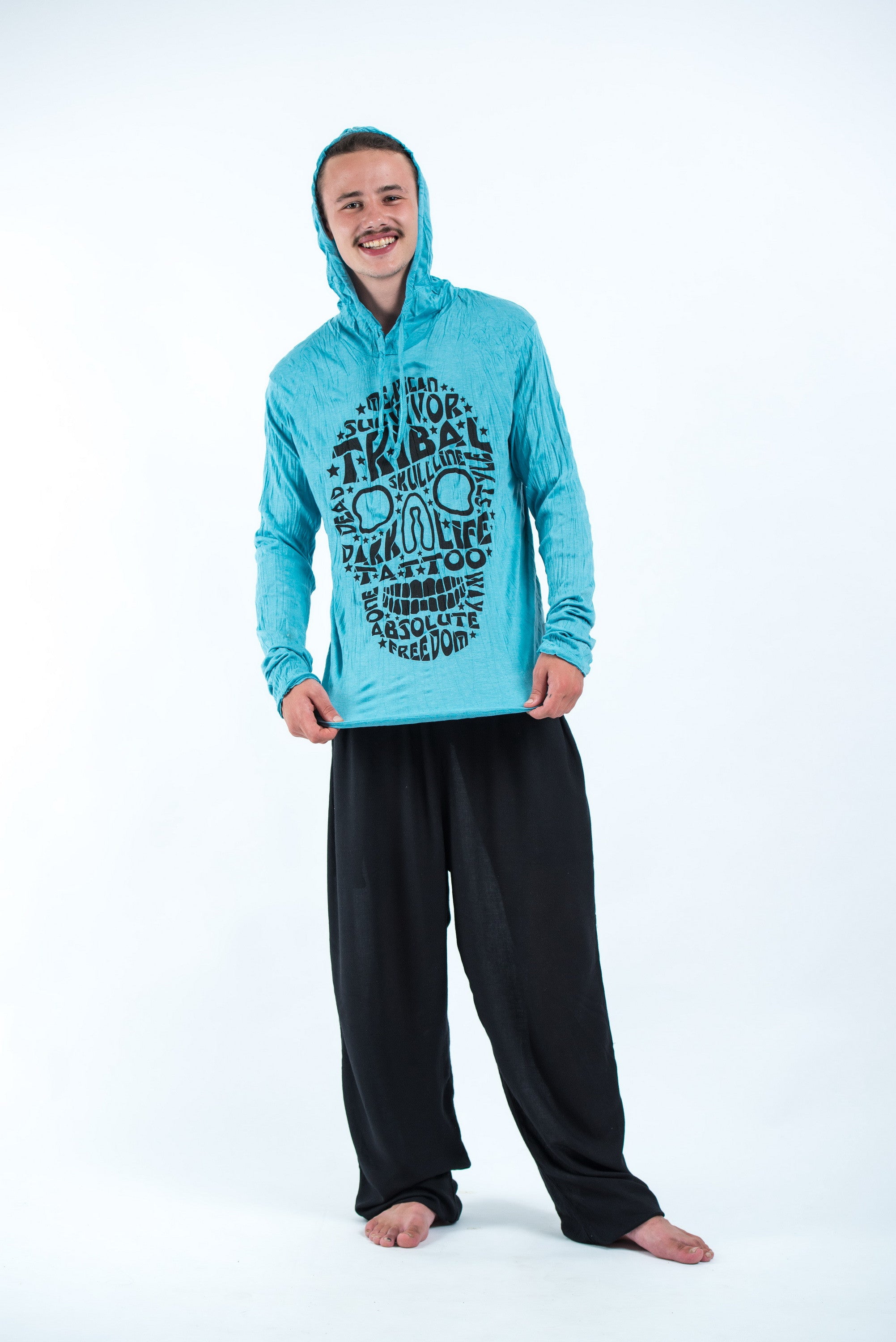 Sure Design Unisex Tribal Skull Hoodie Turquoise