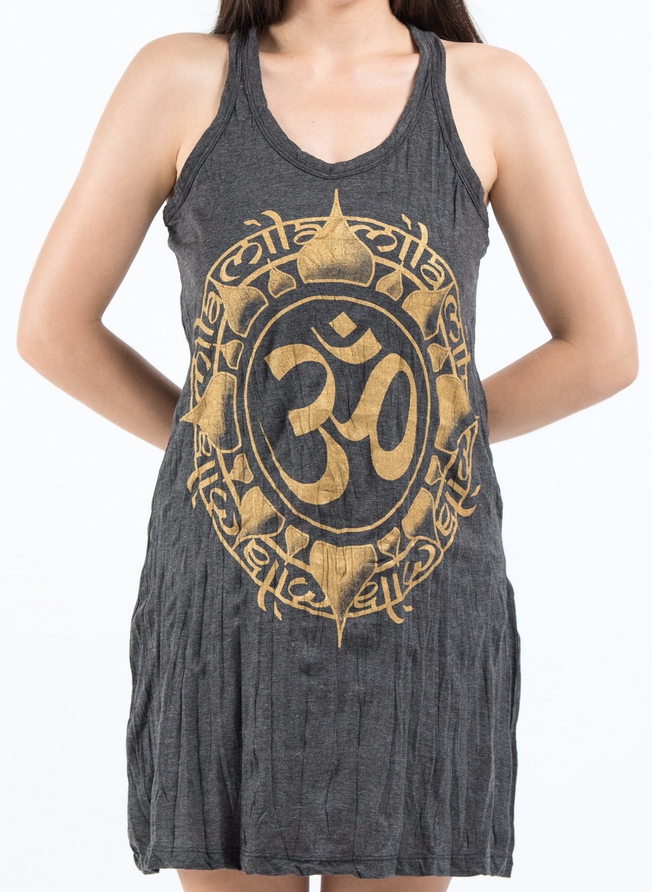Sure Design Women's Infinitee Ohm Tank Dress Gold on Black
