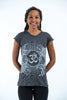 Sure Design Women's Ohm and Koi fish T-Shirt Silver on Black