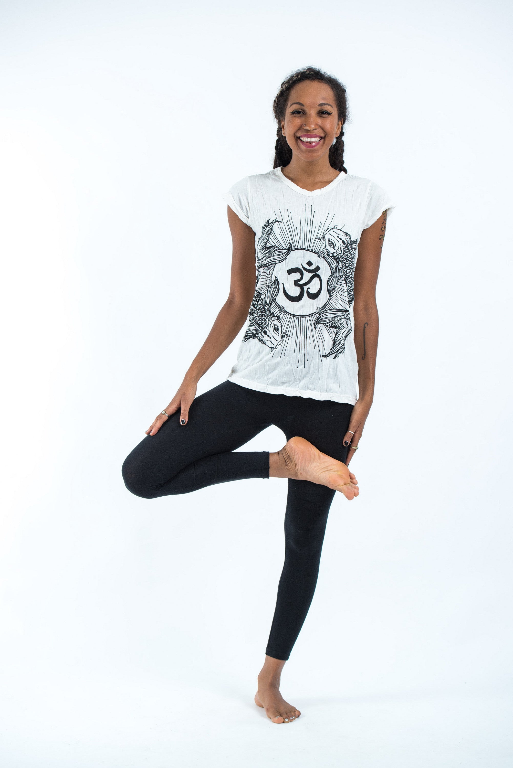 Sure Design Women's Ohm and Koi fish T-Shirt White
