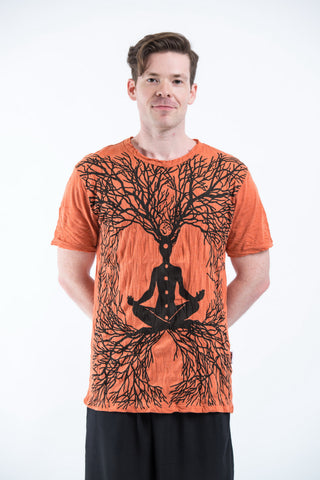 Sure Design Mens Ohm Meditation Tree T-Shirt Orange