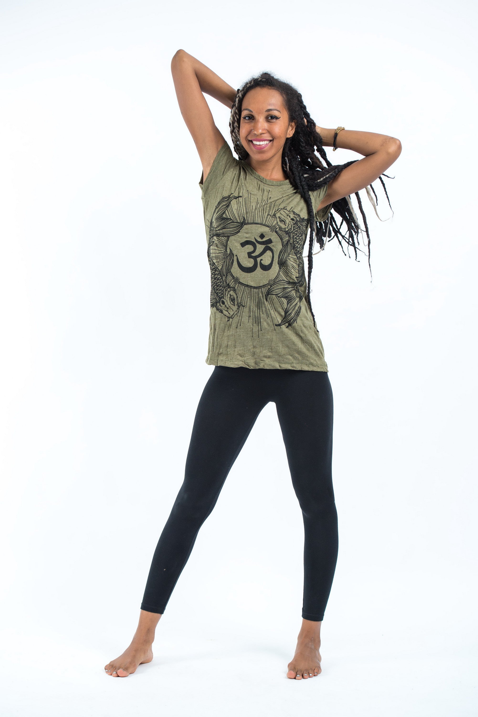 Sure Design Women's Ohm and Koi fish T-Shirt Green
