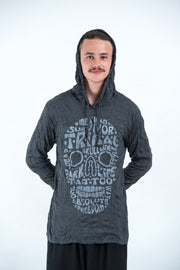 Sure Design Unisex Tribal Skull Hoodie Silver on Black