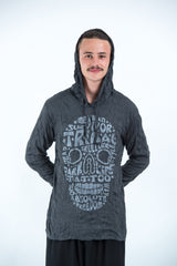 Sure Design Unisex Tribal Skull Hoodie Silver on Black