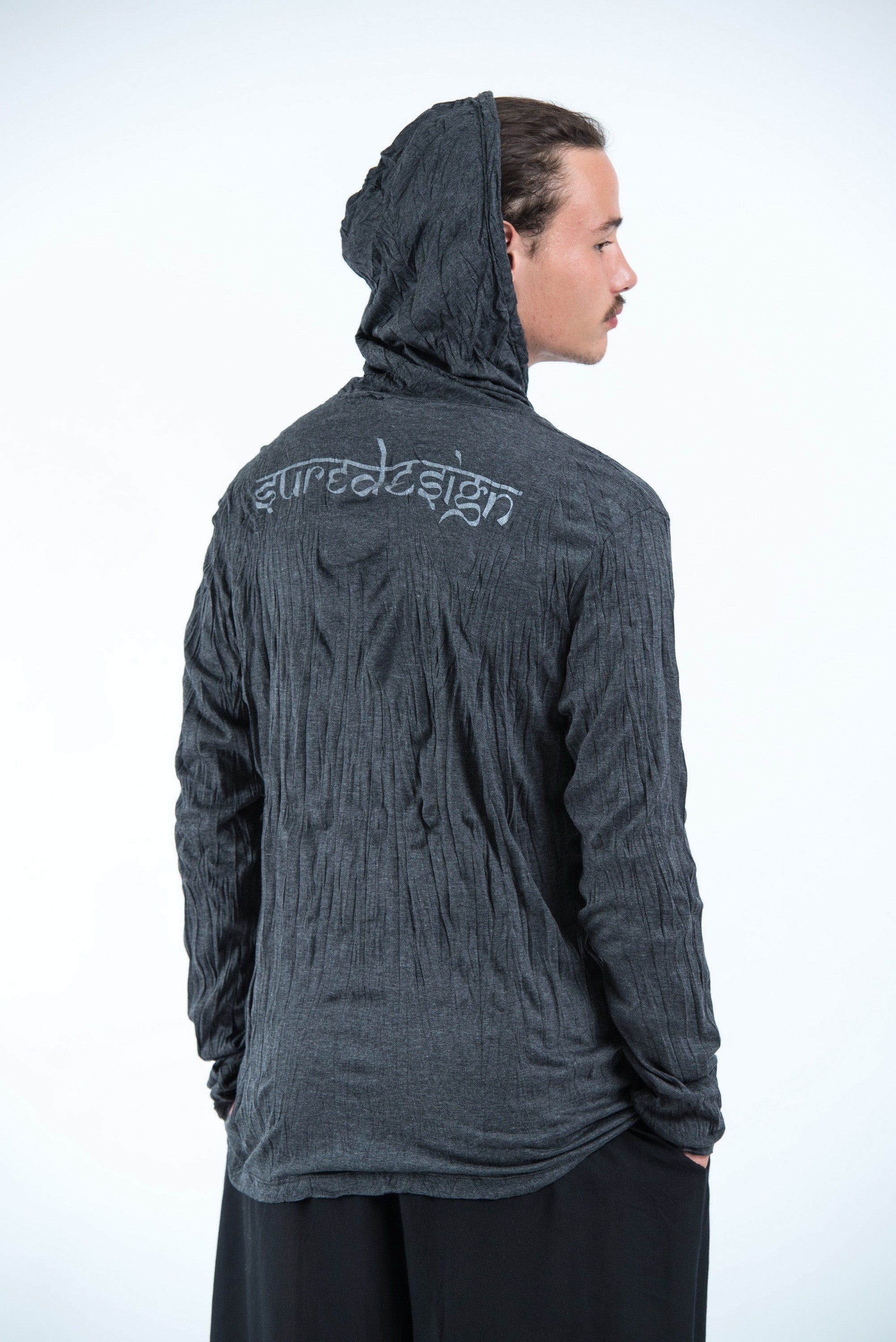 Sure Design Unisex Tribal Skull Hoodie Silver on Black