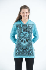 Sure Design Unisex Trippy Skull Hoodie Turquoise