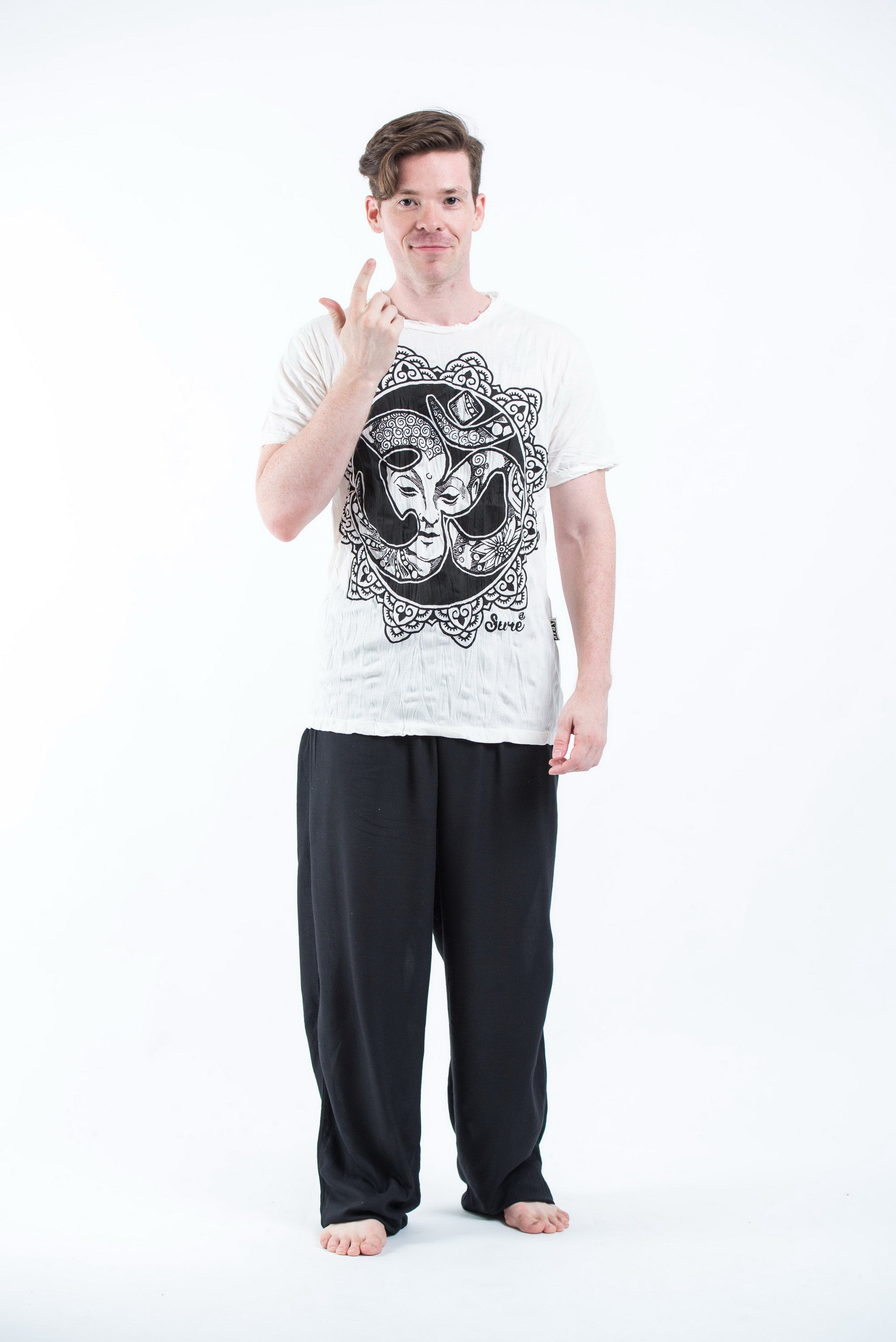 Sure Design Mens Ohm Buddha Face T-Shirt White