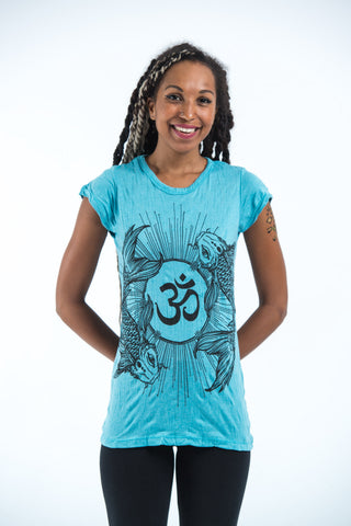 Sure Design Women's Ohm and Koi fish T-Shirt Turquoise