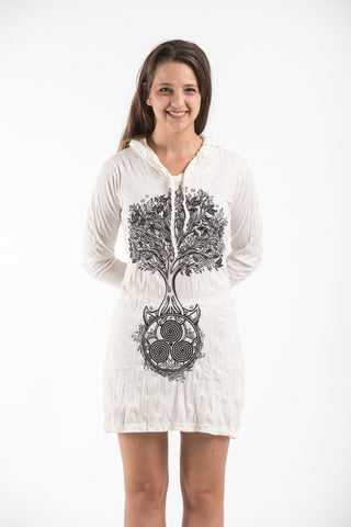 Sure Design Women's Celtic Tree Hoodie Dress White