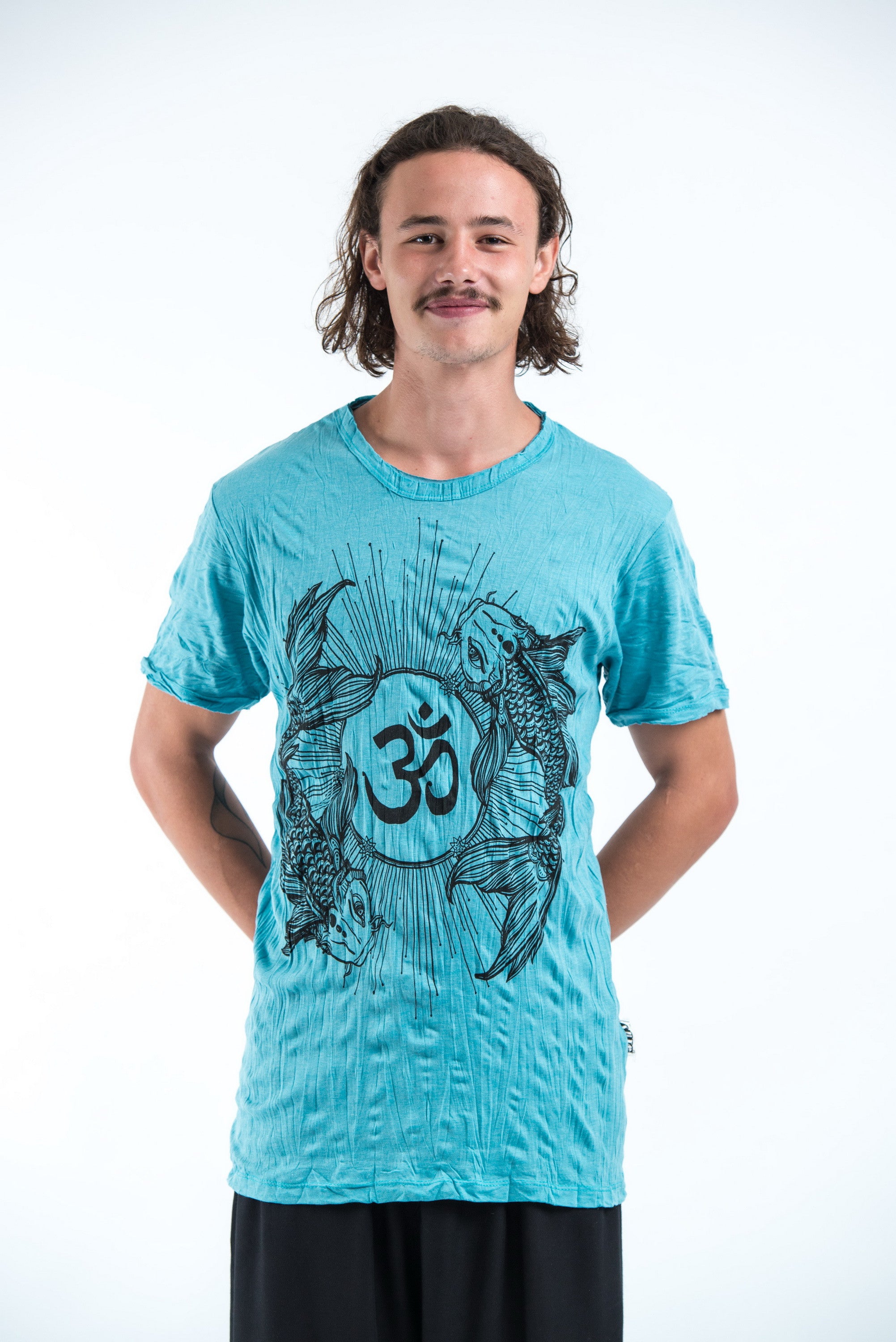 Sure Design Mens Ohm and Koi fish T-Shirt Turquoise – Sure Design Wholesale
