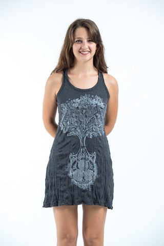 Sure Design Women's Celtic Tree Tank Dress Silver on Black