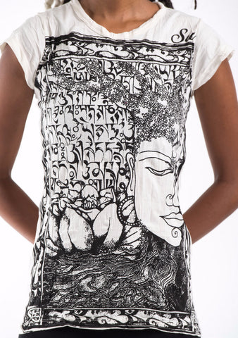 Sure Design Women's Sanskrit Buddha T-Shirt White