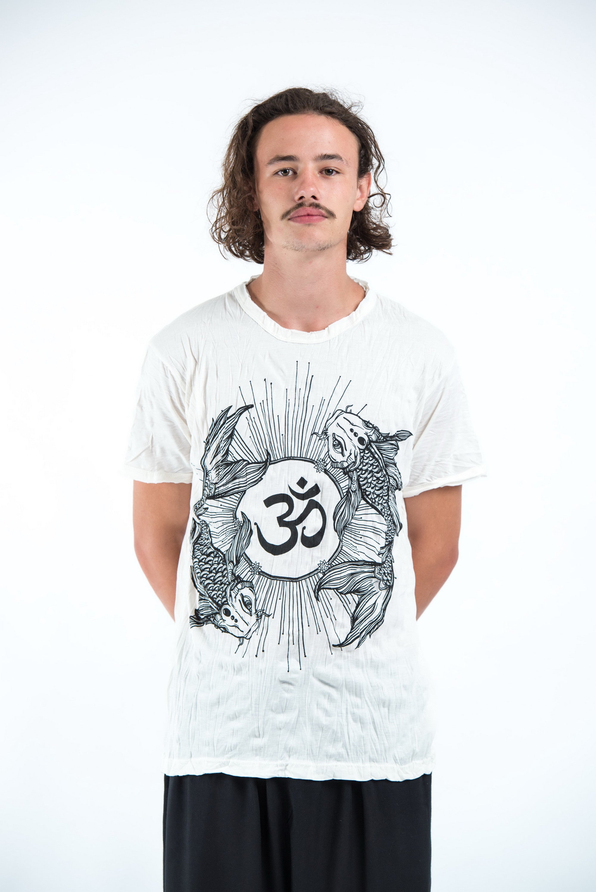 Sure Design Mens Ohm and Koi fish T-Shirt White – Sure Design