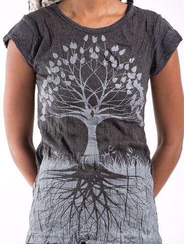 Sure Design Women's Tree of Life T-Shirt Silver on Black