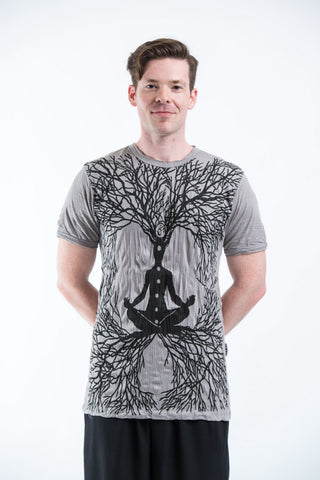 Sure Design Mens Ohm Meditation Tree T-Shirt Gray