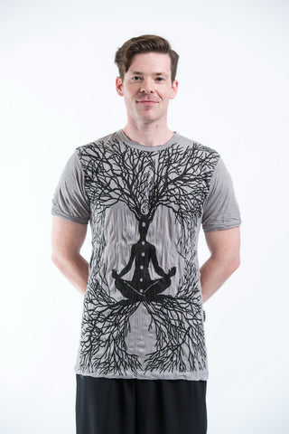 Sure Design Mens Ohm Meditation Tree T-Shirt Gray