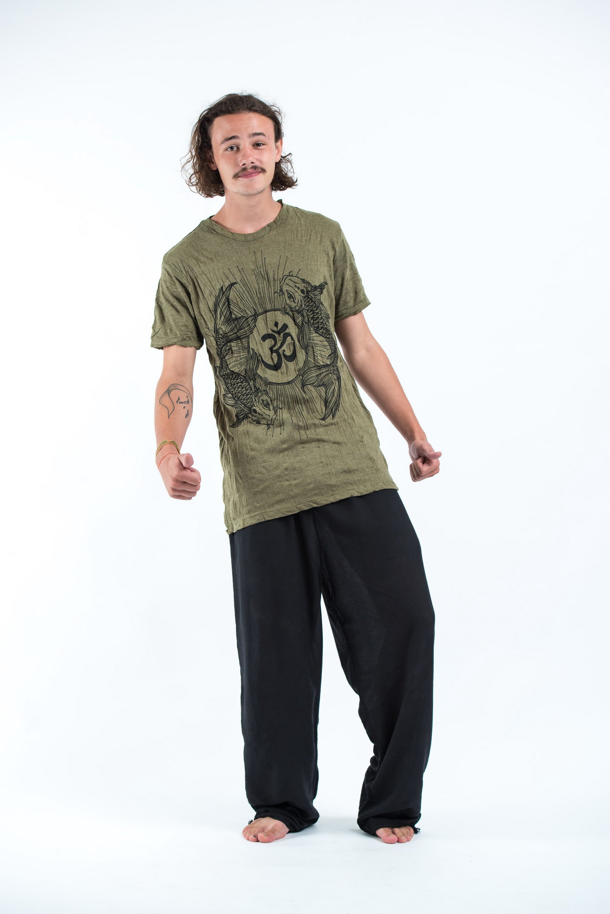 Sure Design Mens Ohm and Koi fish T-Shirt Green