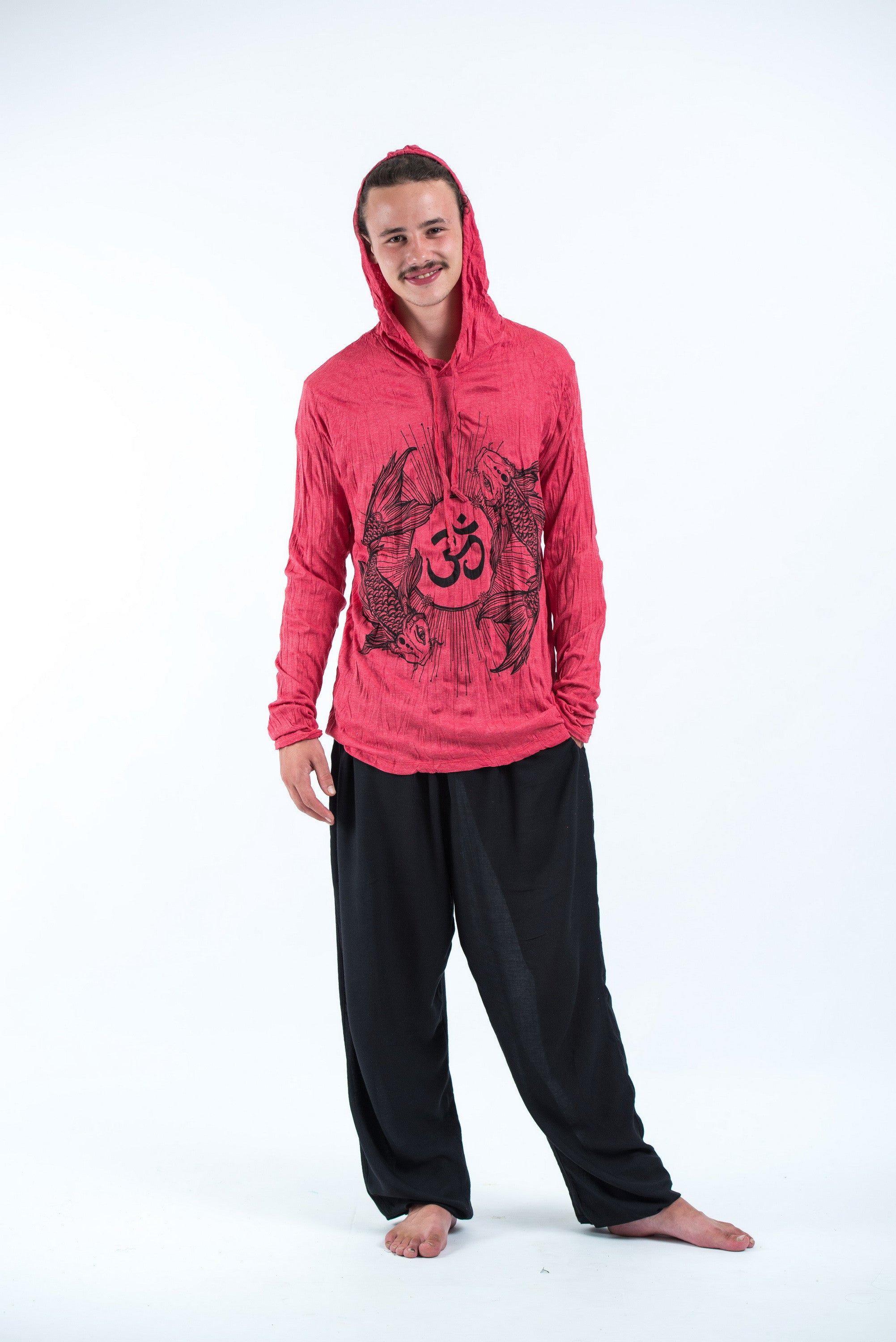 Sure Design Unisex Ohm and Koi fish Hoodie Red