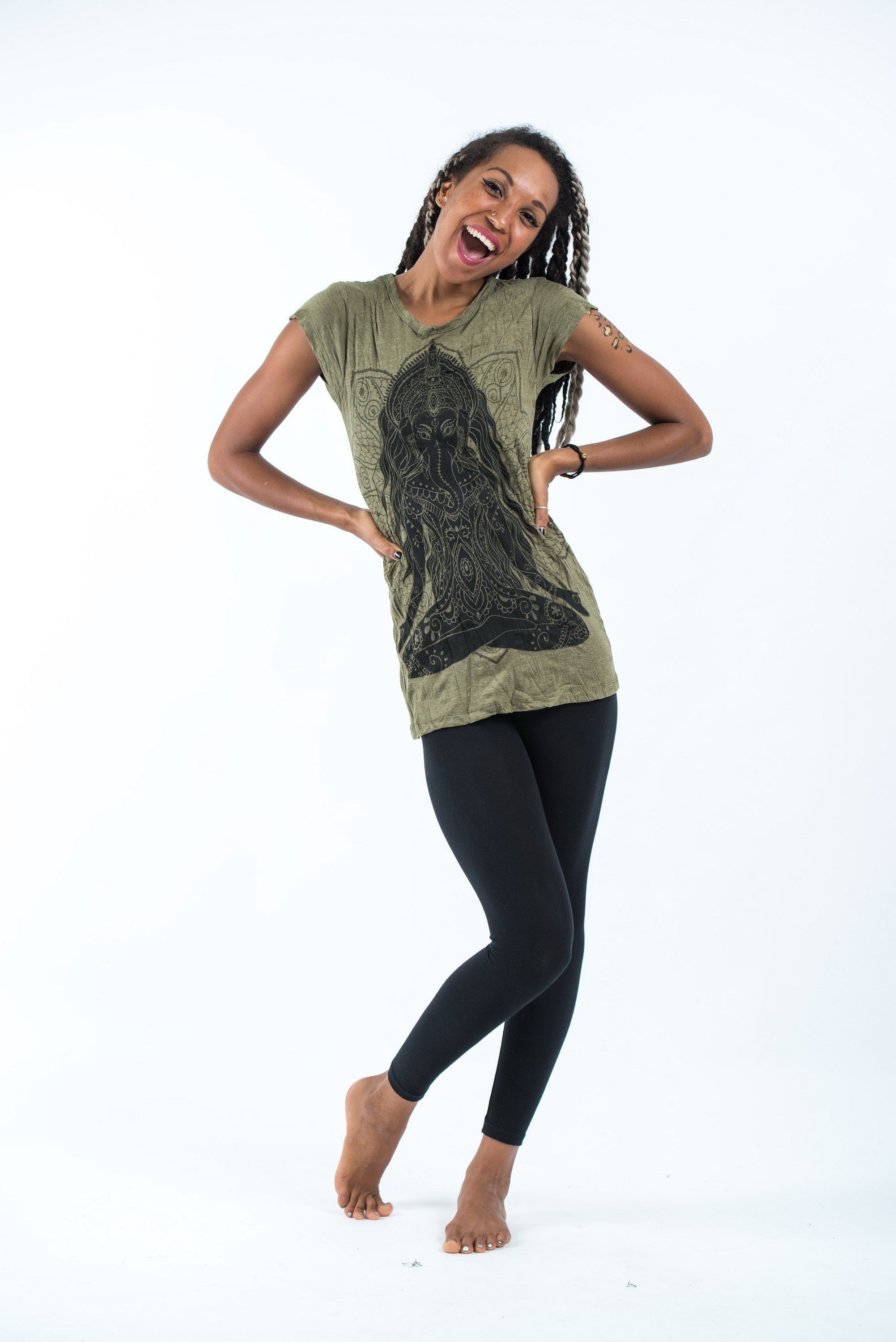 Sure Design Women's Ganesh Mantra T-Shirt Green