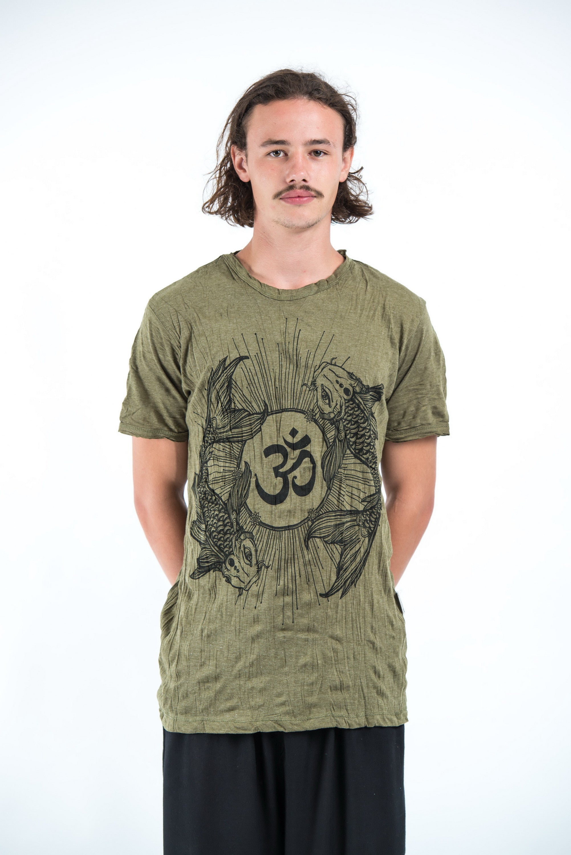 Sure Design Mens Ohm and Koi fish T-Shirt Green – Sure Design Wholesale