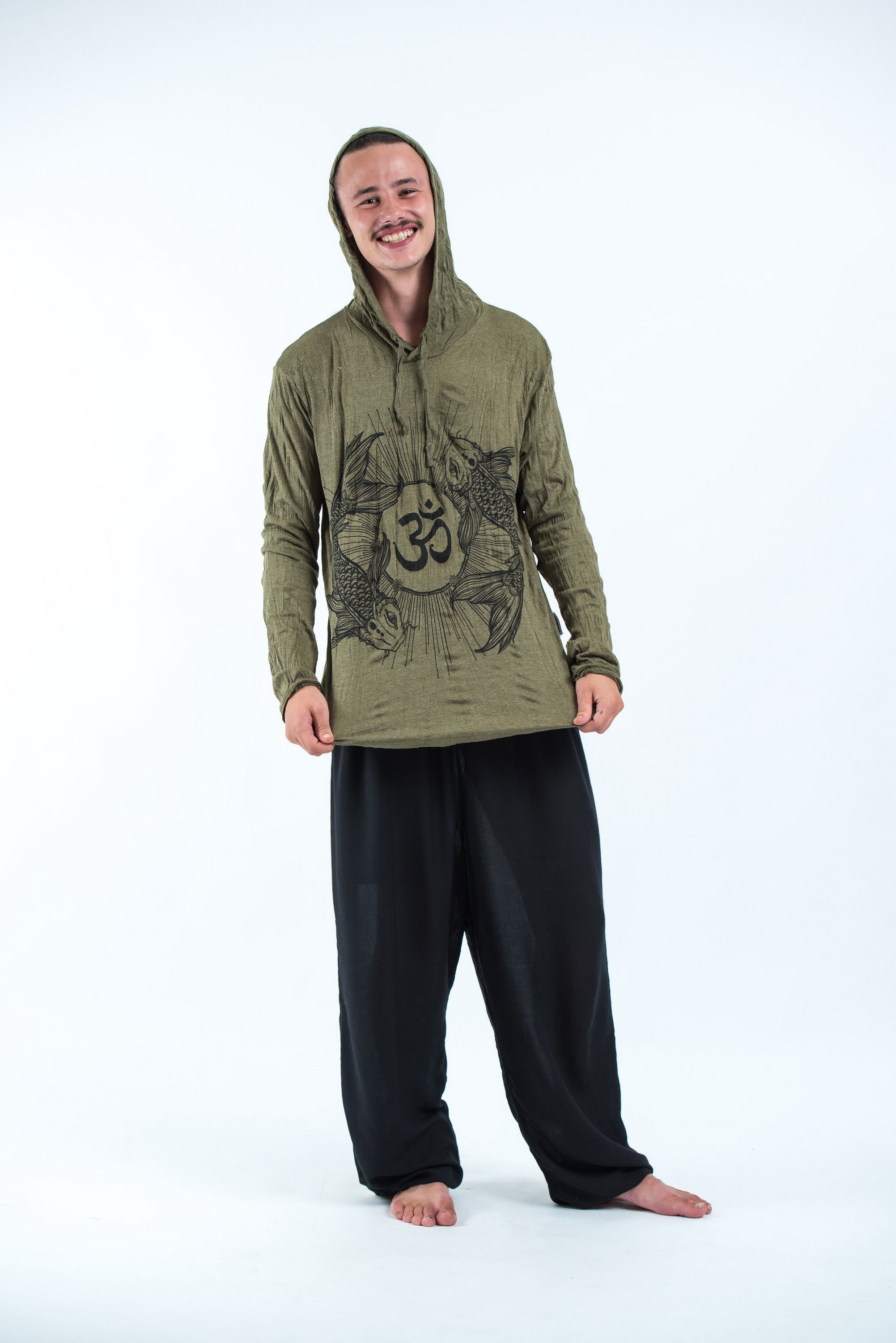 Sure Design Unisex Ohm and Koi fish Hoodie Green
