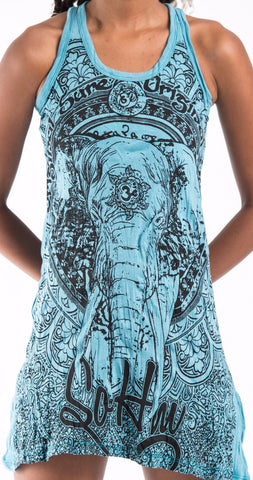 Sure Design Women's Wild Elephant Tank Dress Turquoise