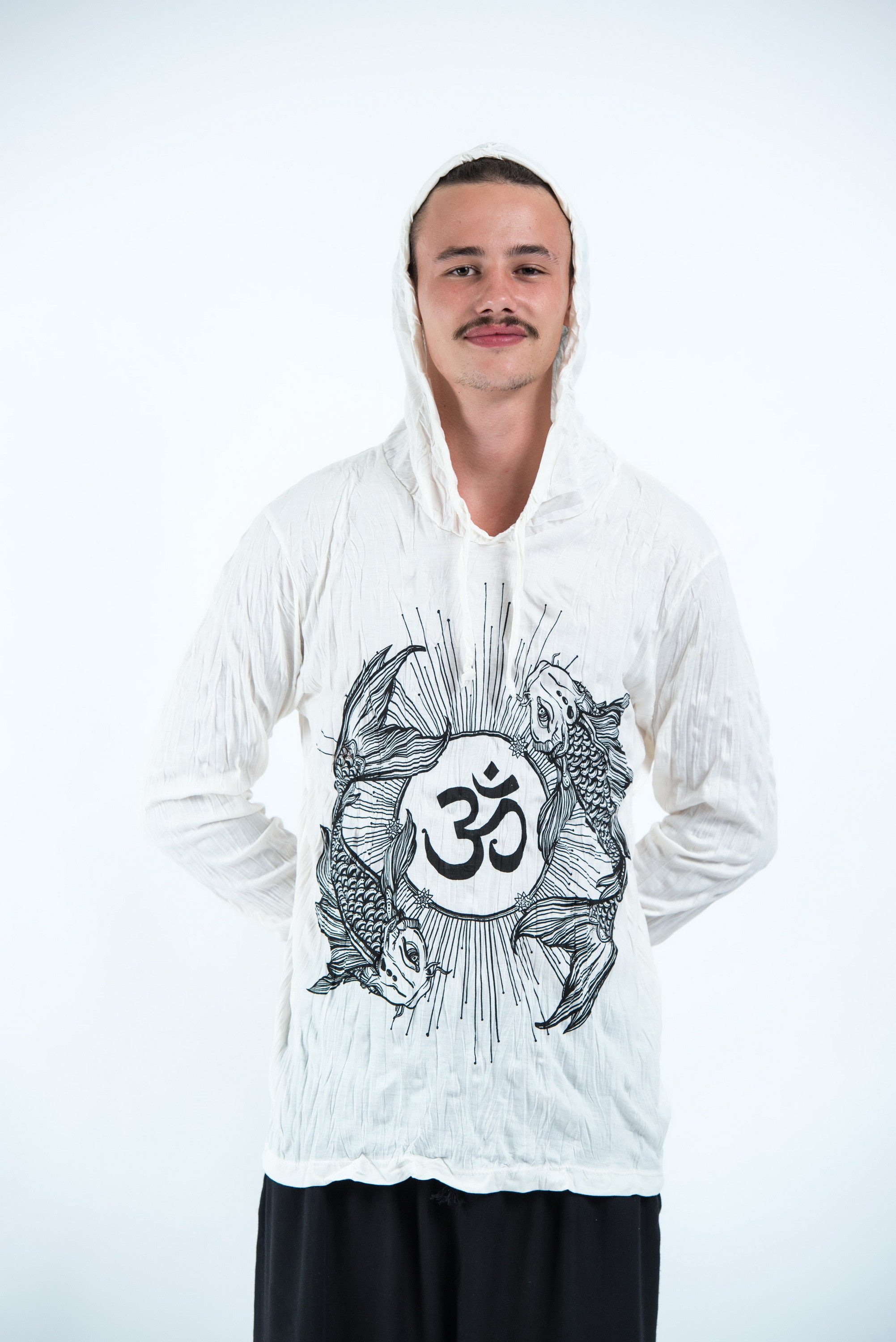 Sure Design Unisex Ohm and Koi fish Hoodie White