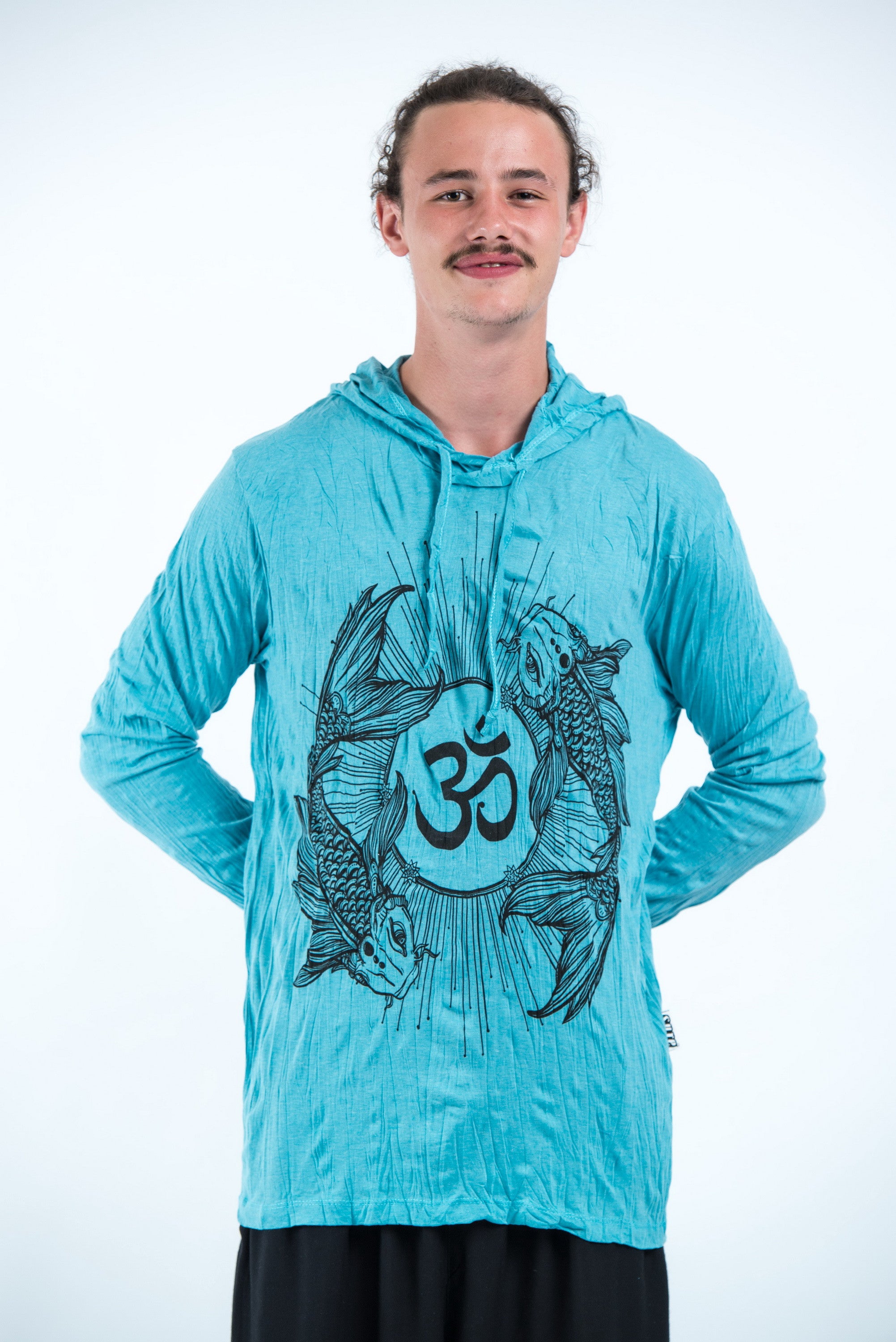 Sure Design Unisex Ohm and Koi fish Hoodie Turquoise