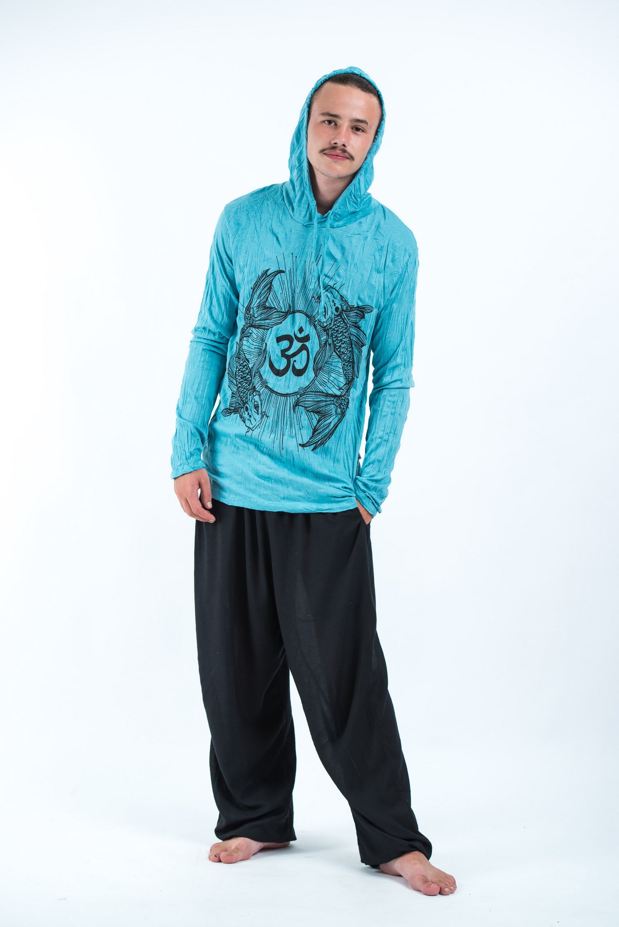 Sure Design Unisex Ohm and Koi fish Hoodie Turquoise
