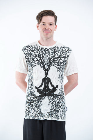 Sure Design Mens Ohm Meditation Tree T-Shirt White