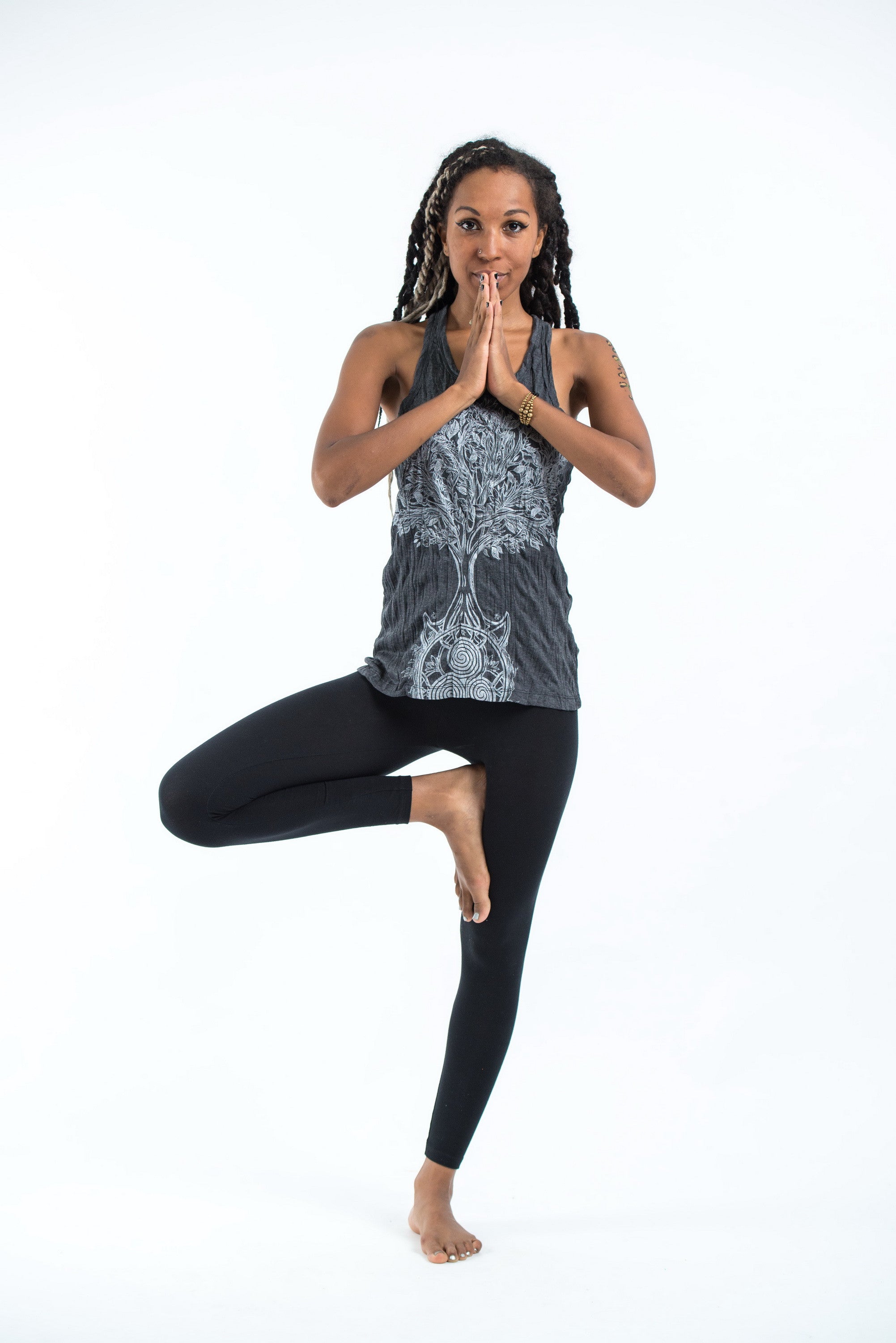 Sure Design Women's Celtic Tree Tank Top Silver on Black