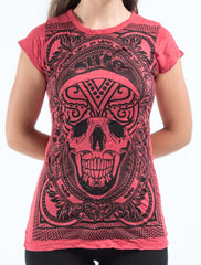 Sure Design Women's Trippy Skull T-Shirt Red