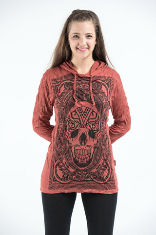 Sure Design Unisex Trippy Skull Hoodie Brick