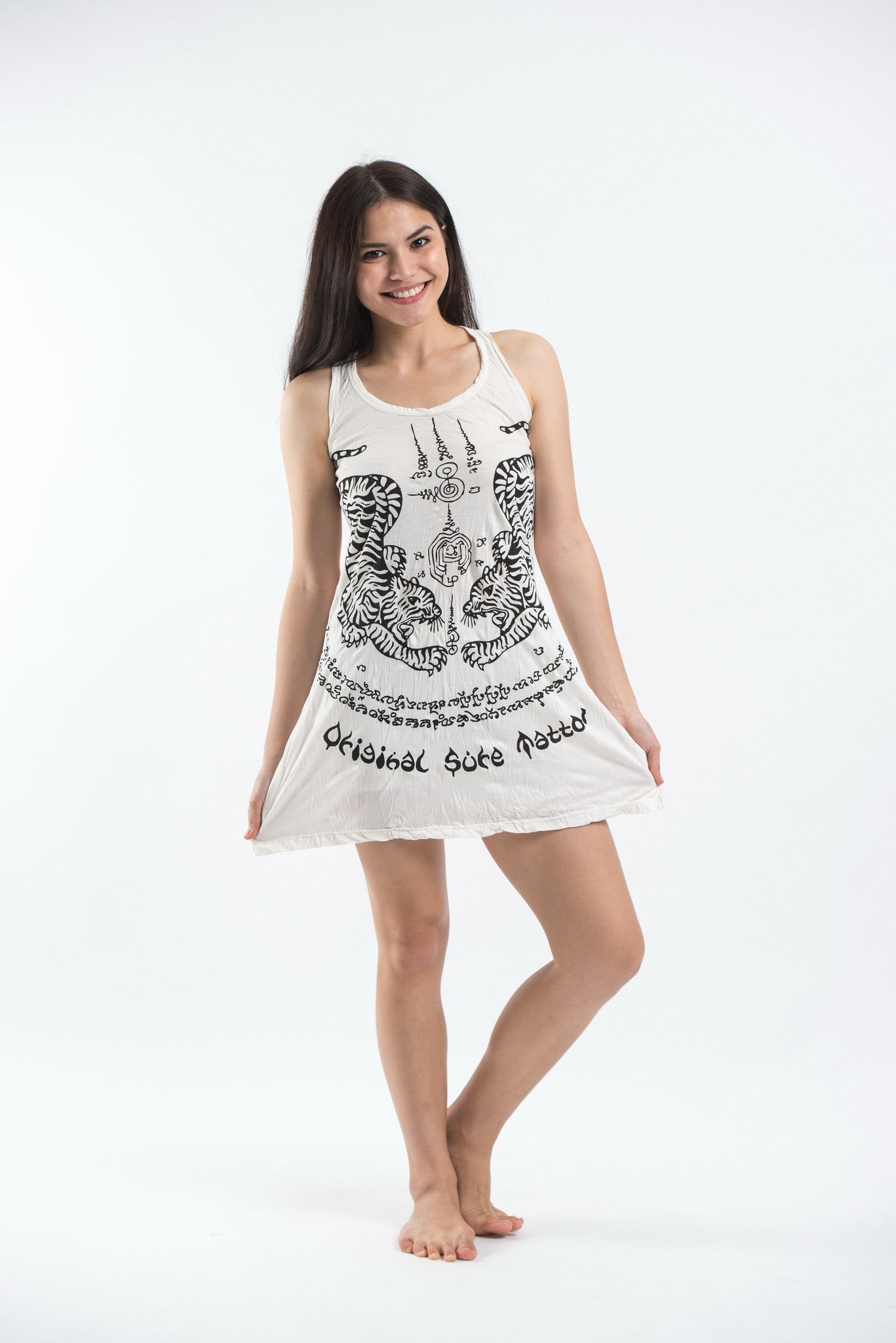Sure Design Women's Thai Tattoo Tank Dress White