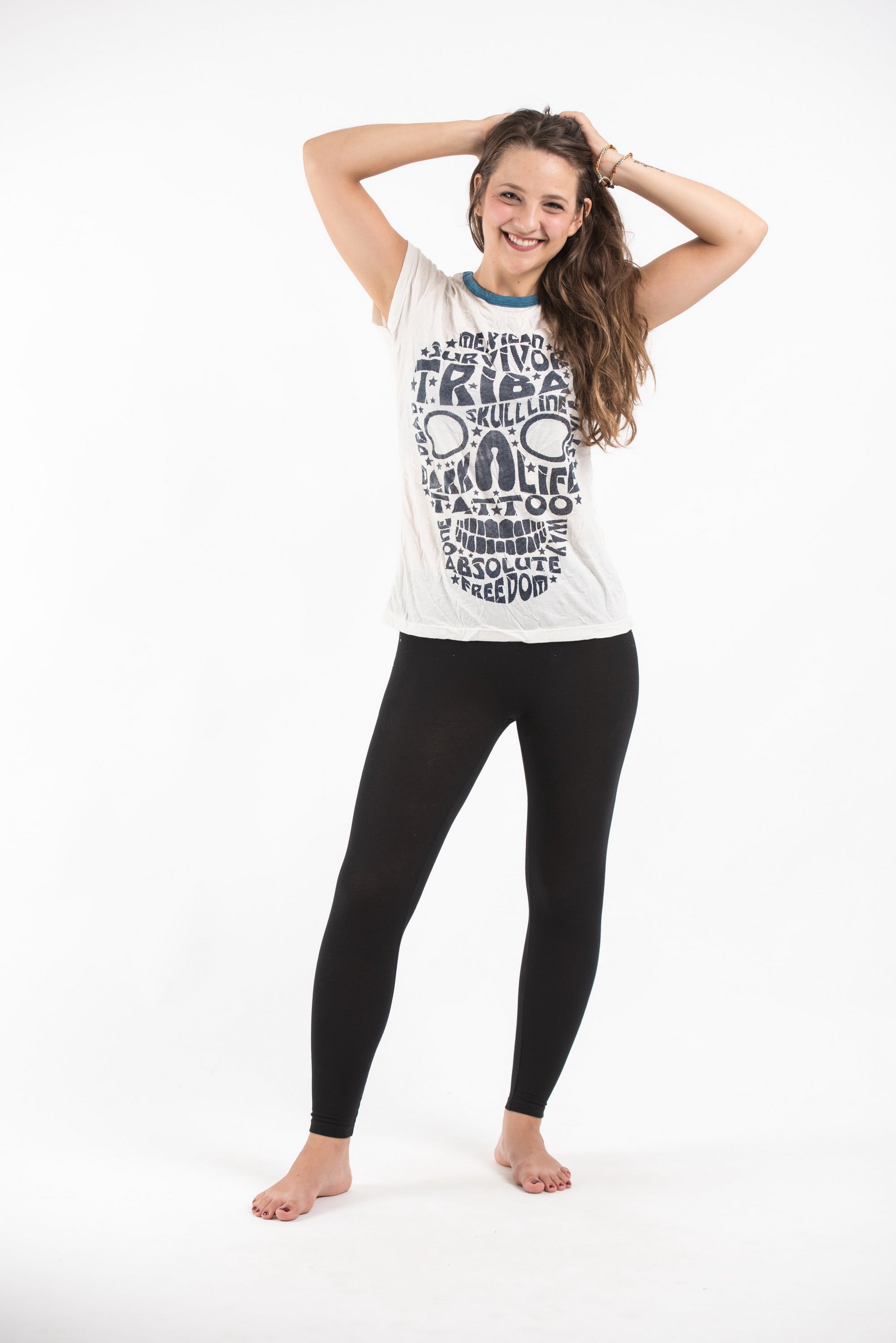 Sure Design Women's Tribal Skull T-shirt Blue on White