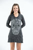 Sure Design Women's Tribal Skull Hoodie Dress Silver on Black