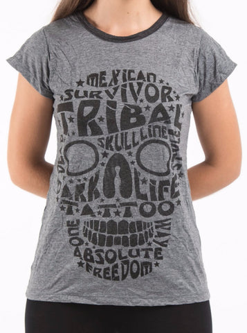 Sure Design Women's Tribal Skull Tshirt Black
