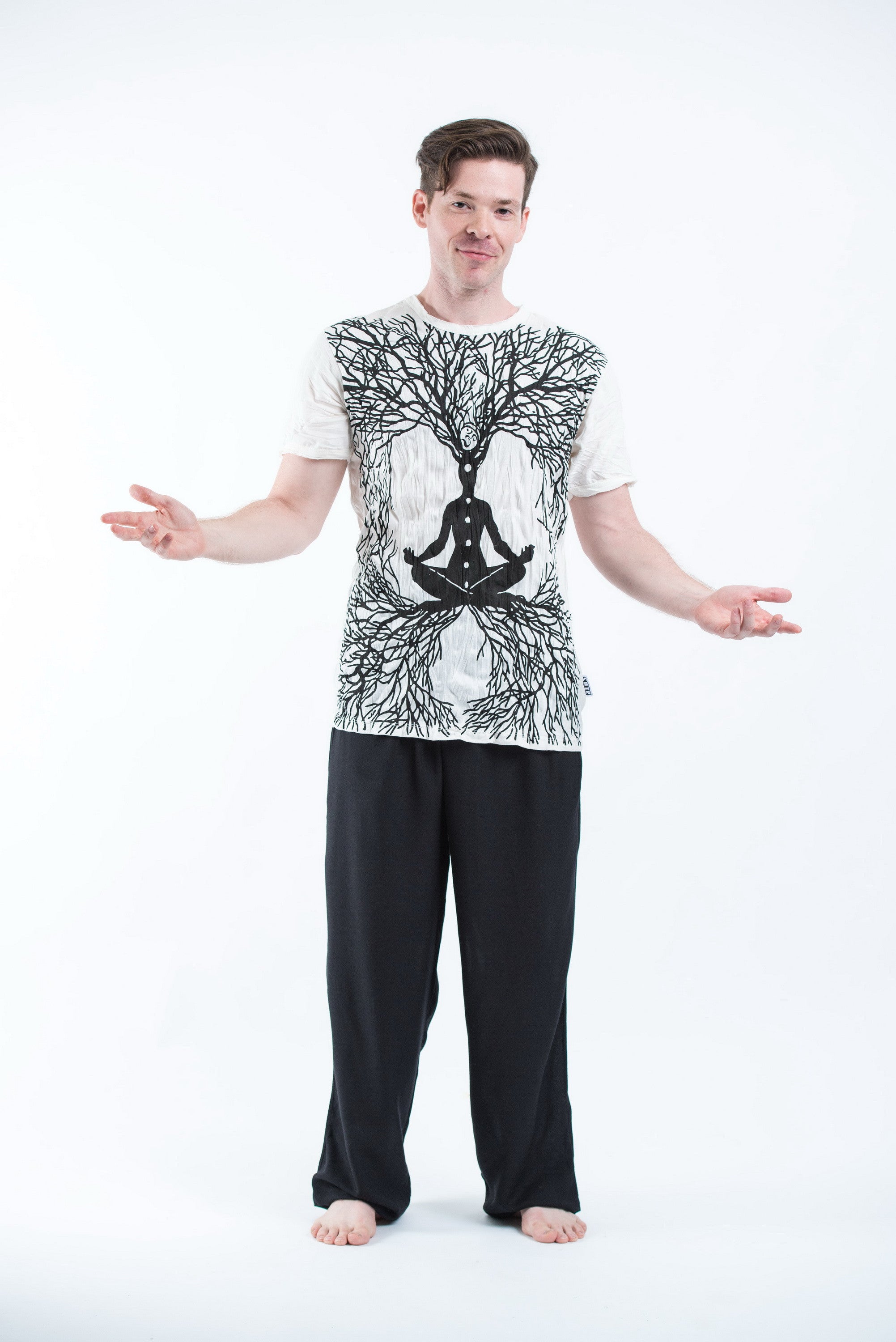 Sure Design Mens Ohm Meditation Tree T-Shirt White