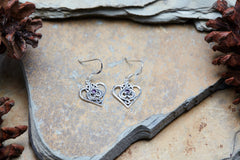 Sterling Silver Thai  Dangle Earrings Hearts With Amethyst