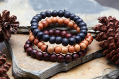 Assorted set of 3 Thai Wooden Mala Bead Elastic Bracelets