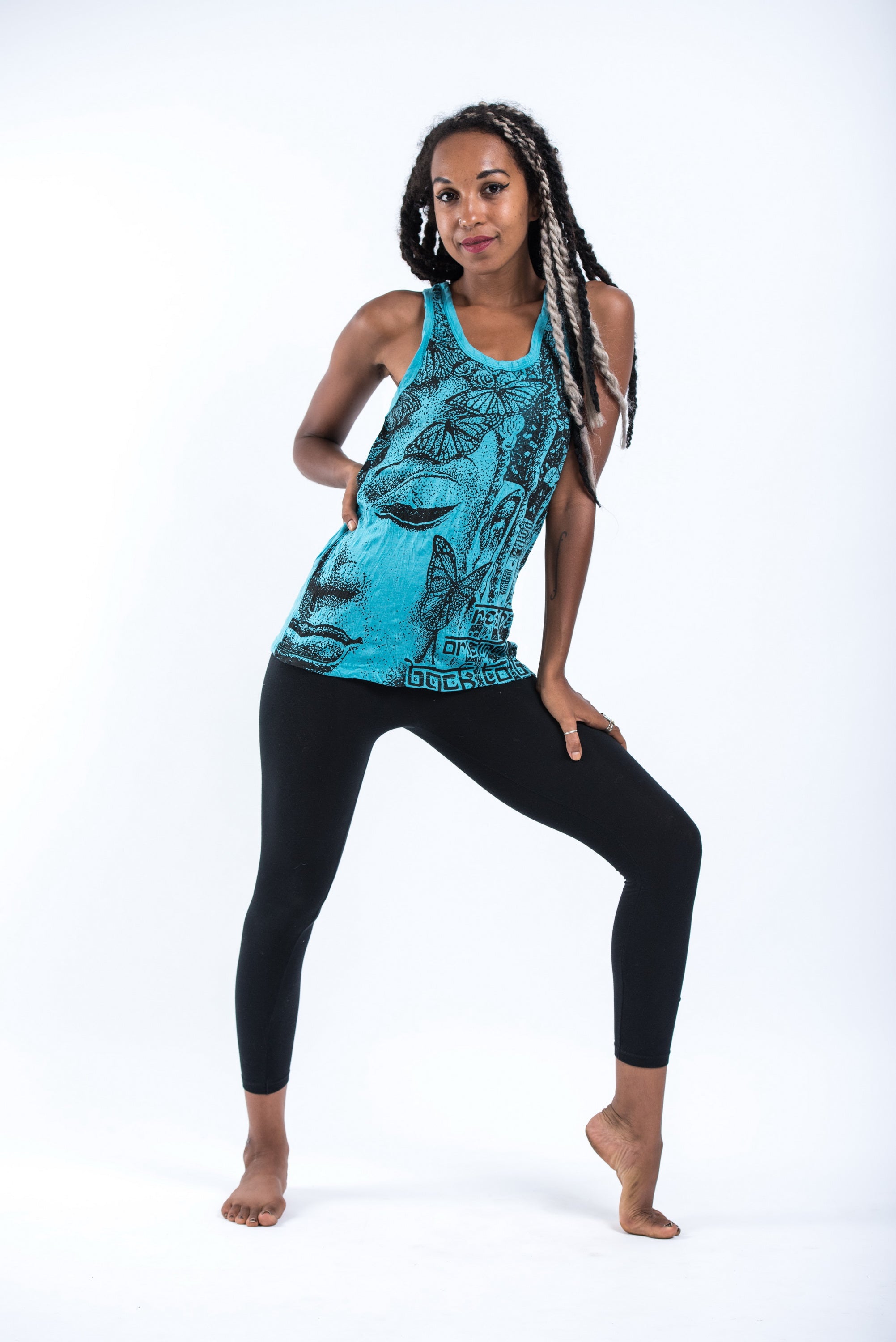 Sure Design Women's Butterfly Buddha Tank Top Turquoise