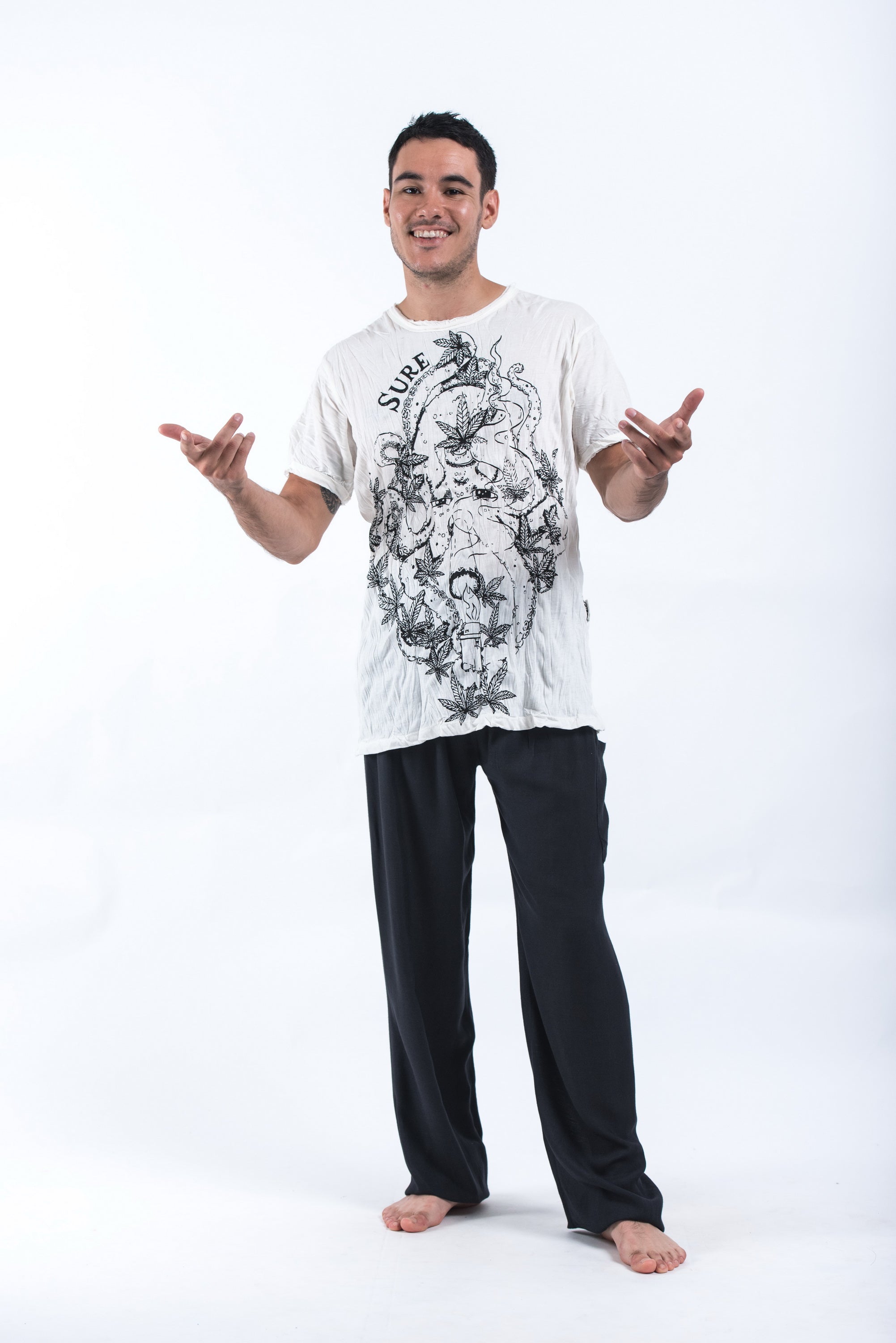 Sure Design Mens Octopus Weed T-Shirt White