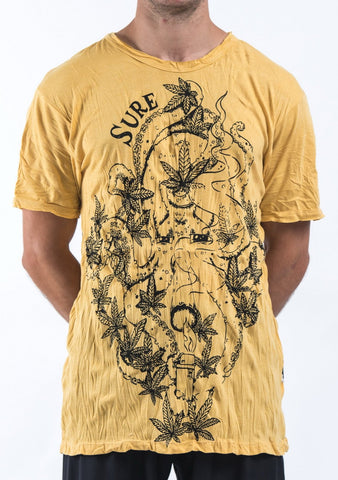 Sure Design Mens Octopus Weed T-Shirt Yellow