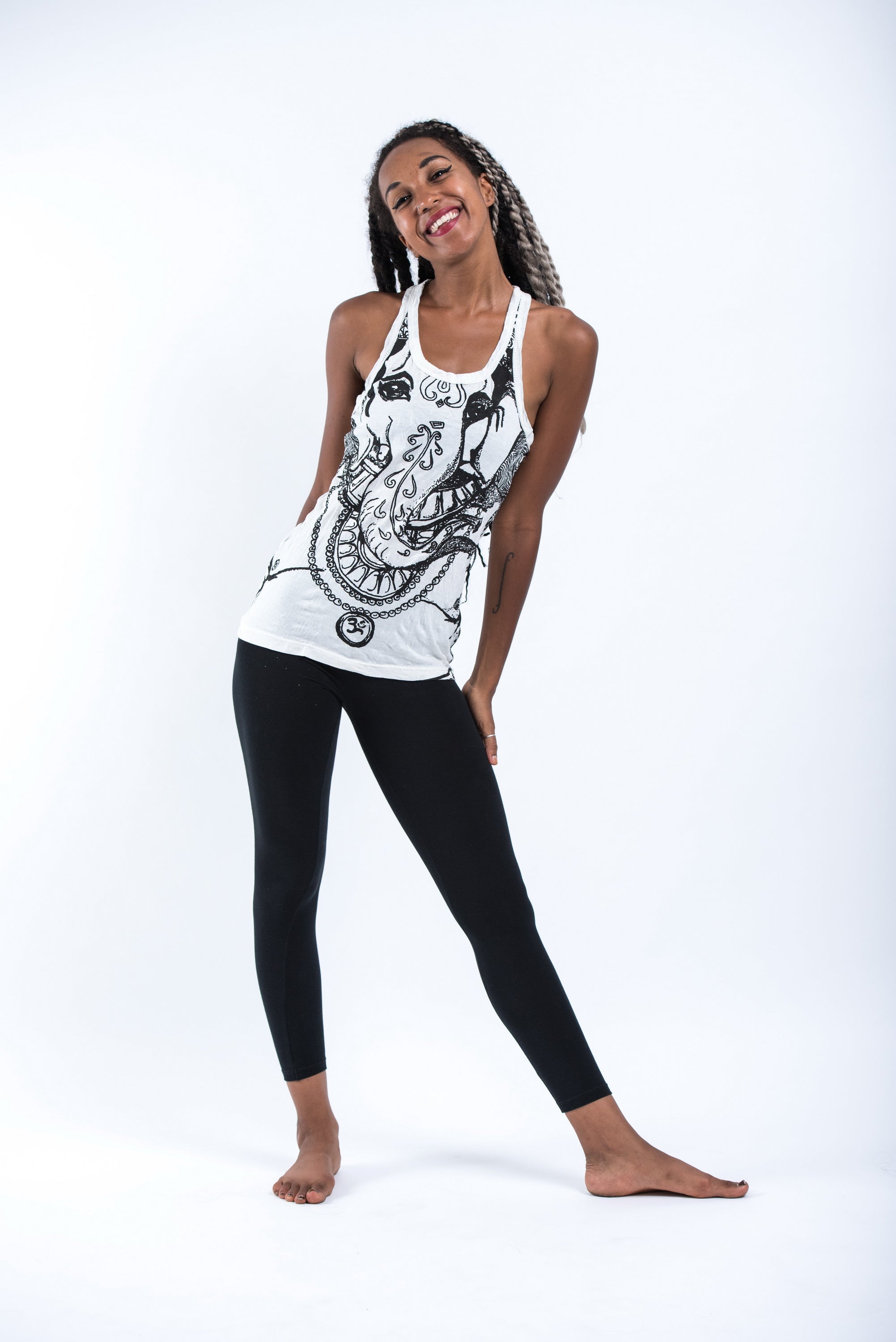 Sure Design Women's Big Face Ganesh Tank Top White