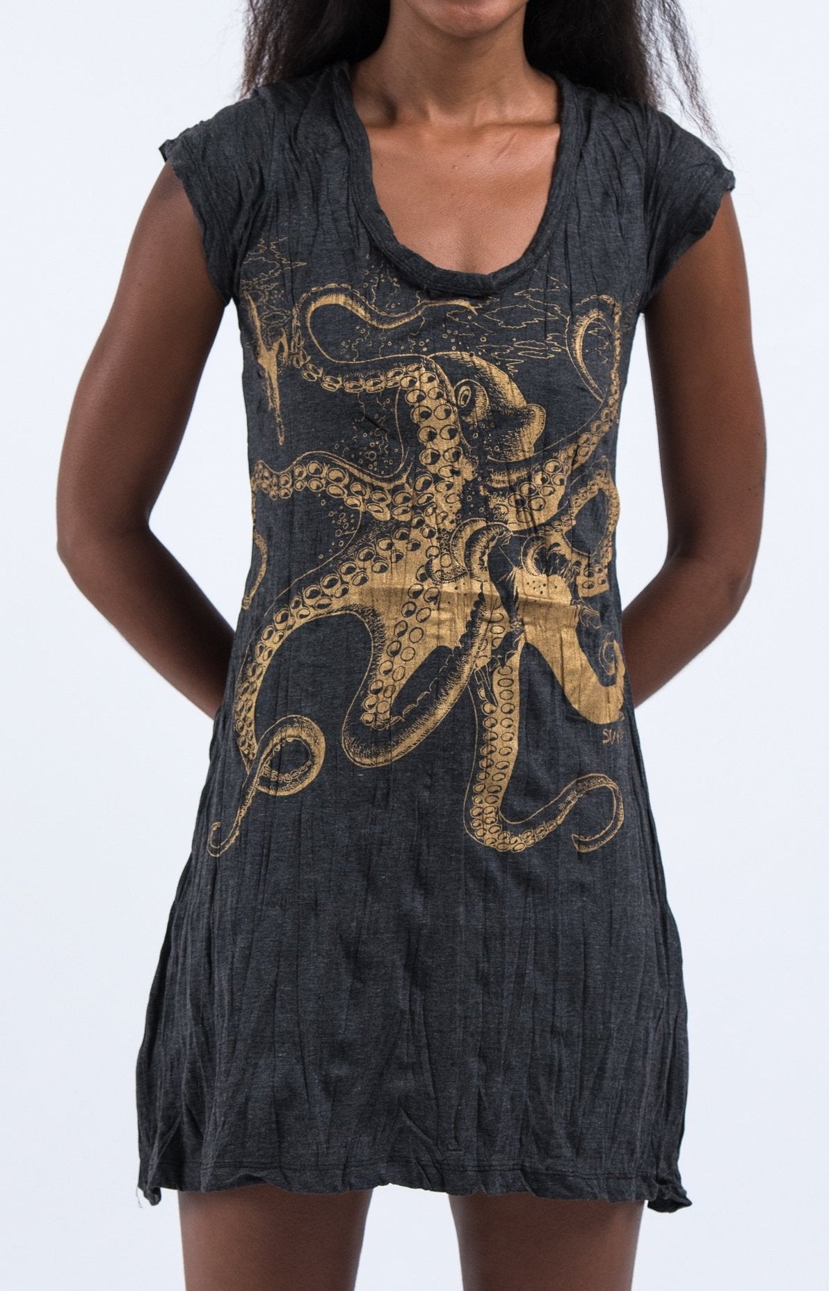 Sure Design Women's Octopus Dress Gold on Black