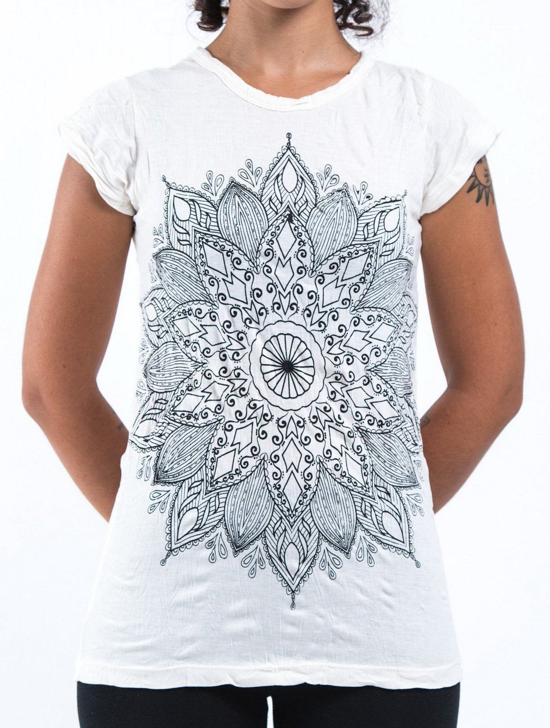Sure Design Women's Lotus Mandala T-Shirt White