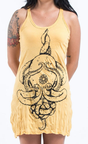Sure Design Womens Octopus Mandala Tank Dress Yellow