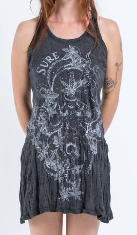 Sure Design Womens Octopus Weed Tank Dress Silver on Black